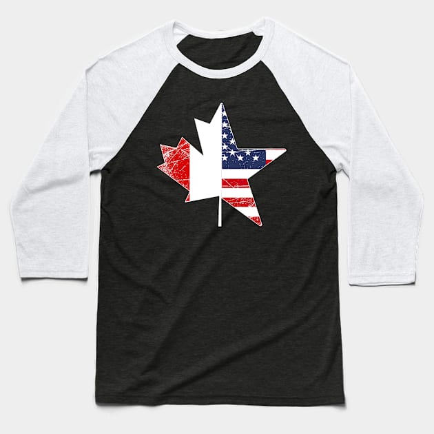 USA Flag Maple Leaf Canada Baseball T-Shirt by ShirtsShirtsndmoreShirts